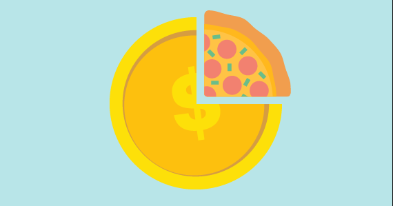 moeda e pizza representando custos